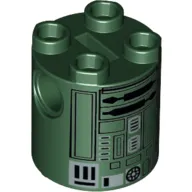 Brick Round 2 x 2 x 2 Robot Body, Axle Holder '+' Orientation with Black and Silver Astromech Droid Print (Festive R2-X2)