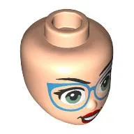 Minidoll Head, Black Eyebrows, Dark Azure Glasses, Olive Green Eyes, Red Lips