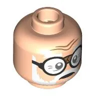 Minifig Head Ernie Prang, Taped Black Glasses with White Lenses, White Bears, Moustache