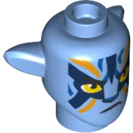 Minifig Head Special Alien Na'vi with Yellow Eyes, Dark Blue/Bright Light Orange Markings, Angry print
