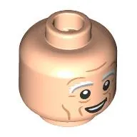 Minifig Head Doc brown, White Eyebrows, Wrinkles, Open Mouth Smile / Scared, Bandages