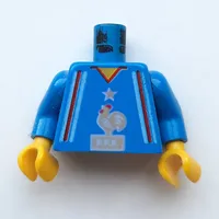 Torso Soccer Jersey, French Team with Rooster Logo Print, Blue Arms, Yellow Hands