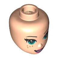 Minidoll Head with Dark Turquoise Eyes, Freckles, Dark Pink Lips