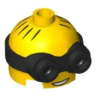 Minifig Head Special, Minion, Low, with Black 2-Eyed Goggles Pattern, Thin Hair print
