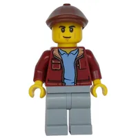 Man, Dark Red Jacket, Light Bluish Gray Legs, Reddish Brown Flat Cap
