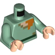 Torso Pixelated Shirt with Orange, Olive Green, Light Nougat Squares, and Dark Green Belt Print, Sand Green Arms, Light Nougat Hands