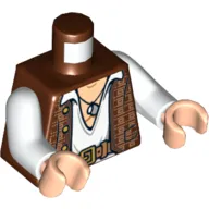 Torso Vest with Gold Design with White Open Shirt, Belt and Pendant Print, White Arms, Light Nougat Hands