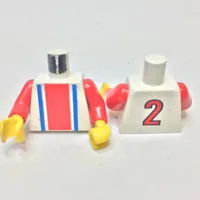 Torso Soccer Shirt, Vertical Striped Red/Blue / '2' Back Print, Red Arms, Yellow Hands