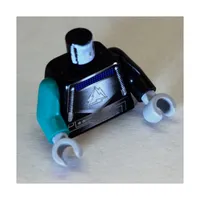 Torso, Odd Arms, Shirt, Gray and Silver Detailing Print (Android), Left Black Arm, Right Dark Turquoise Arm, Light Bluish Gray Hands