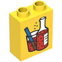 Duplo Brick 1 x 2 x 2 with Bottle and Glass with Straw, Full of Fizzy Red Liquid Print