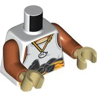 Torso, White Sleeveless Shirt, Black/Bright Light Orange Sash, Necklace with Cloud Pendant print, Dark Orange Arms, Tan Hands