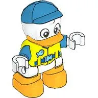 Duplo Figure Duck with Safety Vest, Medium Blue Cap, Bright Light Orange Beak and Legs