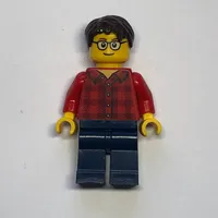 Man, Red Flannel Shirt, Dark Blue Legs, Glasses