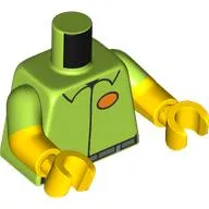 Torso, Dual Molded Arms, Shirt, Sand Blue Belt, Orange ID Tag print, Bright Green Sleeves Pattern, Yellow Arms and Hands