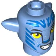 Minifig Head Special, Na'vi with Yellow Eyes, Dark Blue Markings print