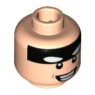 Minifig Head Batman, Black Stripe on Forehead, Broad Mean Smile Teeth Print [Hollow Stud]