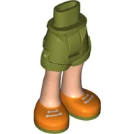 Minidoll Hips and Shorts with Light Nougat Legs and Orange Shoes, Olive Green Soles, White Laces print [Thick Hinge]