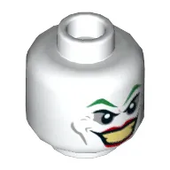 Minifig Head Joker, Green Eyebrows, Red Lips, Wide Smile Print [Hollow Stud]