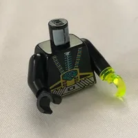 Torso Wetsuit, Gold & Silver Straps, Control Box Print, Black Arms, Black Hand Right, Trans-Neon Green Hook Left