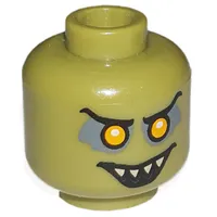 Minifig Head Goblin, Orange Eyes with White Pupils, Black Eyebrows, Open Smile with Pointed Teeth Print