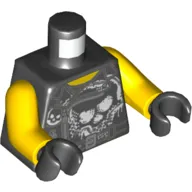 Torso Vest, Zipper, Dark Bluish Gray Accents, and Punk Skull Print, Yellow Arms, Black Hands