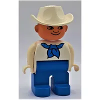 Duplo Figure, Early, Cowboy Hat White, Blue Legs, Blue Scarf Print