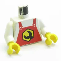 Torso Overalls, Red with Wrench Logo Print, White Arms, Yellow Hands