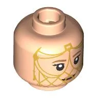 Minifig Head Lady Jessica, Medium Nougat Eyebrows, Lips, Neutral / Gold Mesh Veil