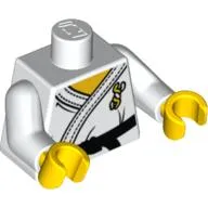 Torso Karate Uniform with Black Belt Print, White Arms, Yellow Hands