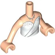 Minidoll Torso Girl with Light Nougat Arms and Hands with White Dress, Silver Dots, Necklace print