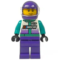 Race Driver, Dark Turquoise, White, and Dark Purple Race Suit, Dark Purple Helmet