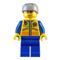 Coast Guard, Yellow Jacket with Zipper, Radio and Badge, Light Bluish Gray Helmet, Orange Sunglasses