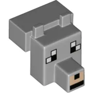 Animal Body Part, Head Blocky with Pixelated Face Print (Wolf)