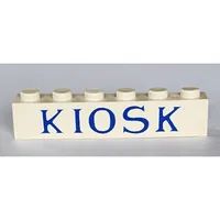 Brick 1 x 6 without Bottom Tubes with Cross Side Supports with 'KIOSK' Serif Blue print