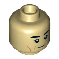 Minifig Head Commander Sato, Dual Sided, Eyebrows, Cheeklines, Neutral, Raised Eyebrow Scowl, Teeth Print [Hollow Stud]