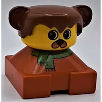 Duplo 2 x 2 x 2 Figure Brick, Hair with Bear / Dog Ears, Yellow Face, Green Scarf Print