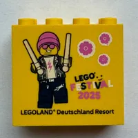 Brick 2 x 4 x 3 with 'LEGO FESTIVAL 2025 LEGOLAND Deutschland Resort 'and Drummer Minifigure print