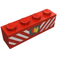 Brick 1 x 4 with Fire Logo Badge and White Diagonal Stripes Print