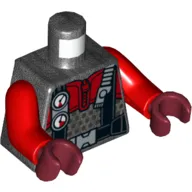 Torso Wetsuit with Black Straps and Gauges Print, Red Arms, Dark Red Hands