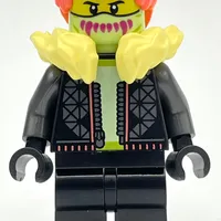 Black Torso, Black Legs, Bright Light Yellow Fur Collar, Coral Hair