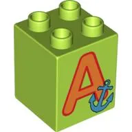 Duplo Brick 2 x 2 x 2 with 'A' and Anchor Print