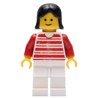 Woman, Red and White Striped Shirt, White Legs, Black Hair (3626a Head)