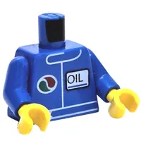 Torso Racing Jacket with Octan Logo and OIL' / '2012 The LEGO Store Overland Park, KS' on Back Print, Blue Arms, Yellow Hands