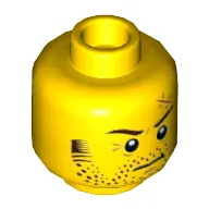 Minifig Head Larry the Barista, Reddish Brown Eyebrows, Scar, Stoppled Beard, Determined Print [Hollow Stud]