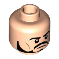 Minifig Head General Zod, Dual Sided, Eyebrows, Beard, Mustache, Black Eyes / Red Eyes Print [Hollow Stud]