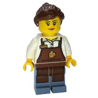 Barista, Woman, White Torso, Reddish Brown Apron, Reddish Brown Hair