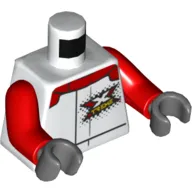 Torso Racing Jacket, with 'X-TREME' Logo Print, Red Arms, Dark Bluish Gray Hands