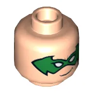 Minifig Head Robin, Green Eye Mask, Smile / Angry with Clenched Teeth Print