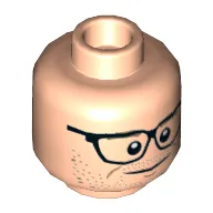 Minifig Head Kevin Beckman, Dual Sided, Glasses, Dark Tan Eyebrows, Stubble Beard, Smile / Red Eyes, Angry Print [Hollow Stud]