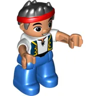 Duplo Figure with Spiked Hair and Red Headband, Blue Legs with Dark Blue Vest Print (Jake)